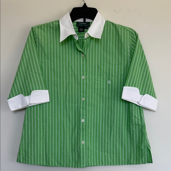 Ralph Lauren Green and White Striped Women’s Shirt - Picture 1 of 7
